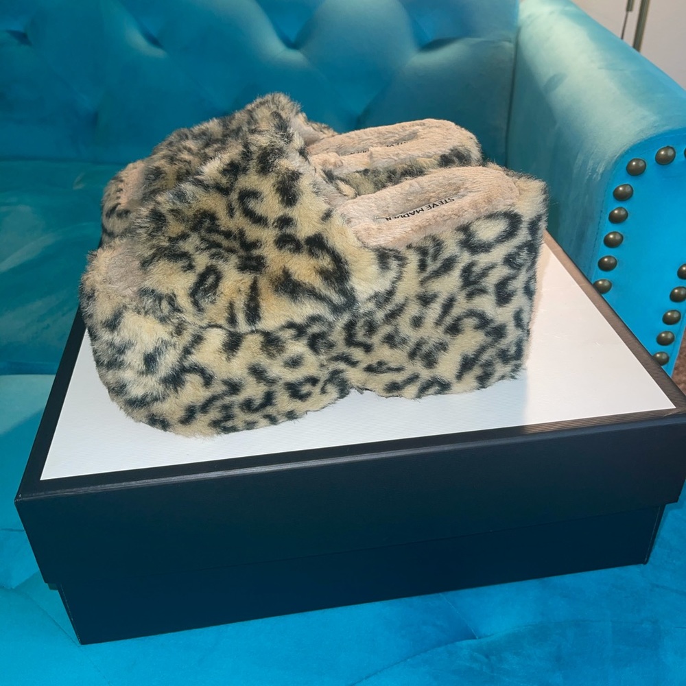 Steve Madden Leopard Fur Platform Mule Slides